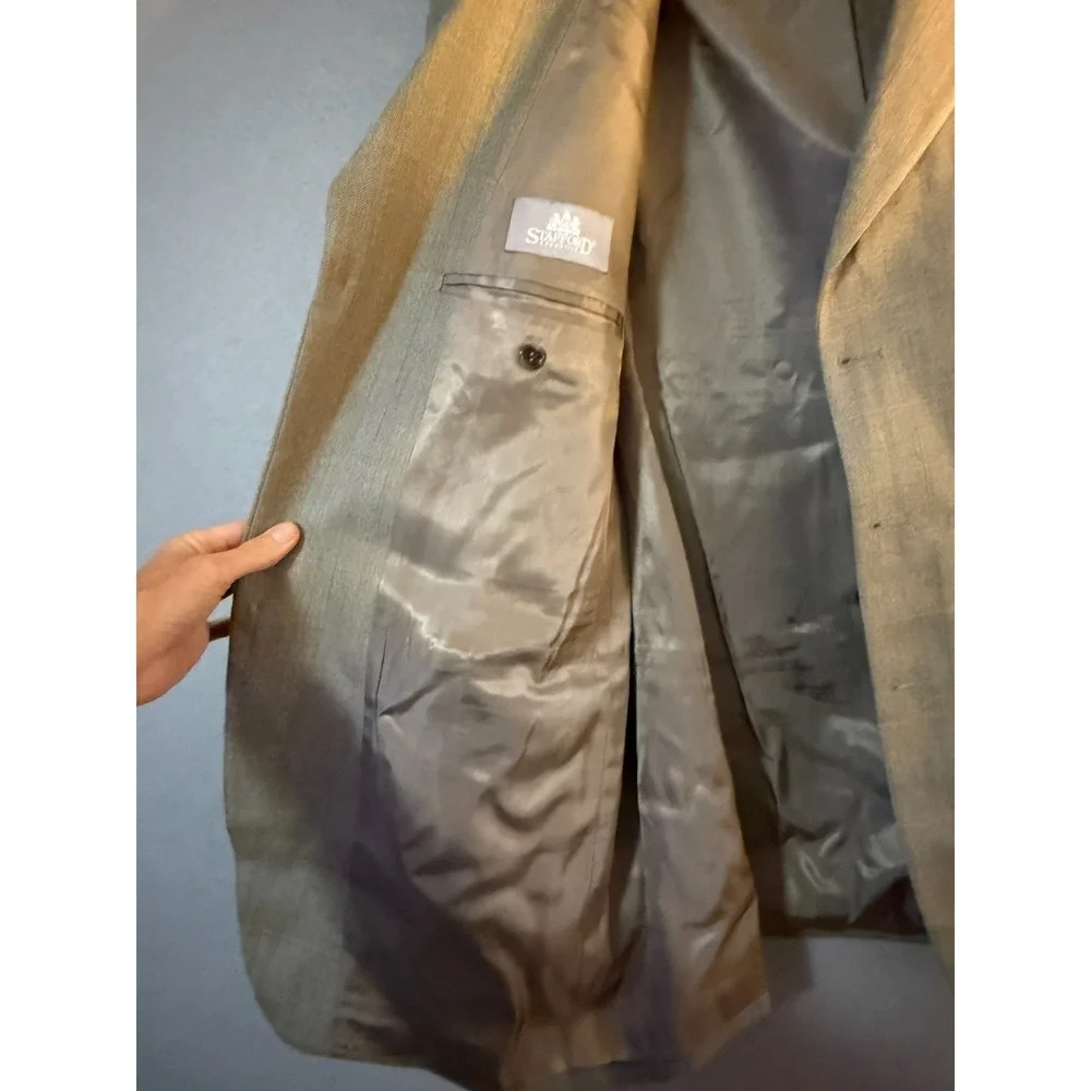 Stafford Executive Blazer Men's 48L Khaki Silk Sport Coat Herringbone Casual Vtg